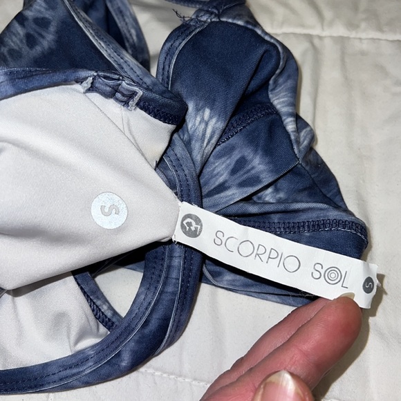 EUC Scorpio Sol Asymetrical Cross-Front Longline Yoga Bralette Blue Tie Dye Wave - Picture 8 of 10